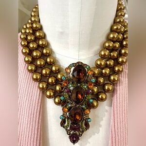 Heidi Daus vintage 3 strand gold Swarovski Crystals choker EUC